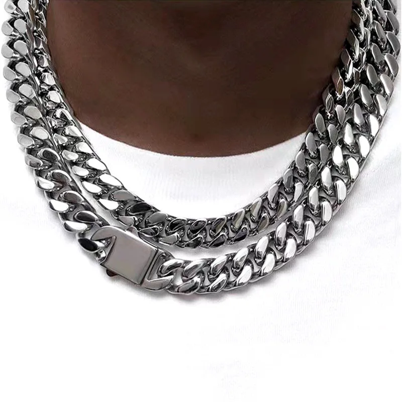 

12mm-14mm Heavy Curb Cuban Link Chain Necklaces For Men Women Miami Gold Chain Choker 316L Stainless Steel HipHop Bike Jewelry