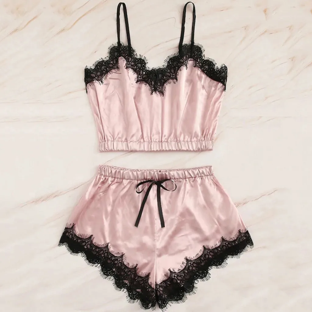 Women Satin Slik Lace Trim Sleepwear Women Nightwear Pajama Camisole Short Sets Casual Home Wear Long-Sleeve Sleepwear Autumn
Women Satin Slik Lace Trim Sleepwear Women Nightwear Pajama Camisole Short Sets Casual Home Wear Long-Sleeve Sleepwear Autumn