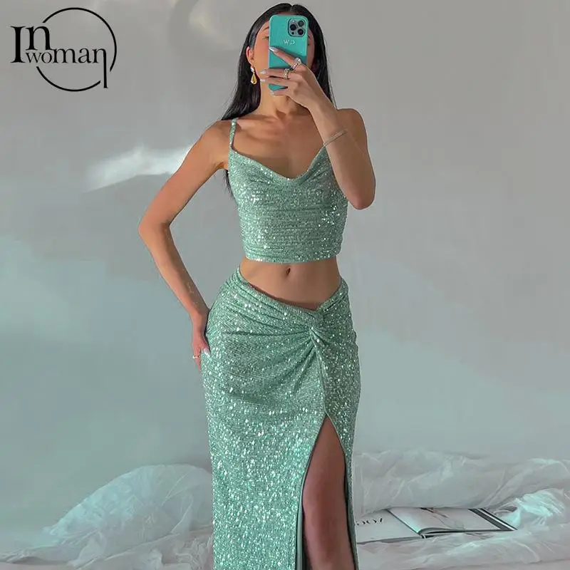 Inwoman Green Shiny Casual 2Two Piece Skirt Set Vacation Outfits For Women 2023 Fall Strapless Backelss Tank Top Skirt Split Set
Inwoman Green Shiny Casual 2Two Piece Skirt Set Vacation Outfits For Women 2023 Fall Strapless Backelss Tank Top Skirt Split Set