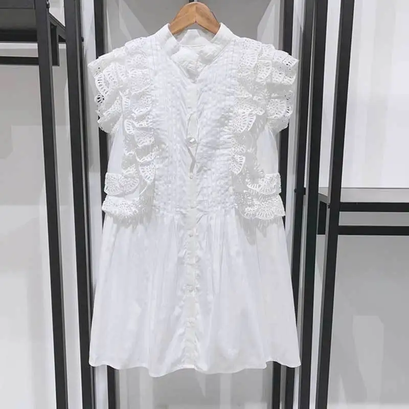 Summer Striped White A-line Dress Fashion Simple Single Breasted Half High Collar Hollowed Out Sleeve Dress Women Slim Clothes
Summer Striped White A-line Dress Fashion Simple Single Breasted Half High Collar Hollowed Out Sleeve Dress Women Slim Clothes