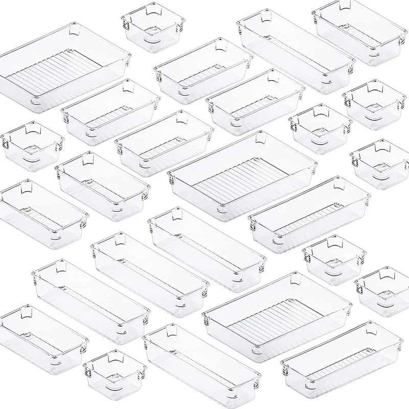 26Pcs Clear Drawer Organizers Set 4 Size Drawer Tray Dividers Organizers Versatile Kitchen Utensil Bathroom Office
26Pcs Clear Drawer Organizers Set 4 Size Drawer Tray Dividers Organizers Versatile Kitchen Utensil Bathroom Office