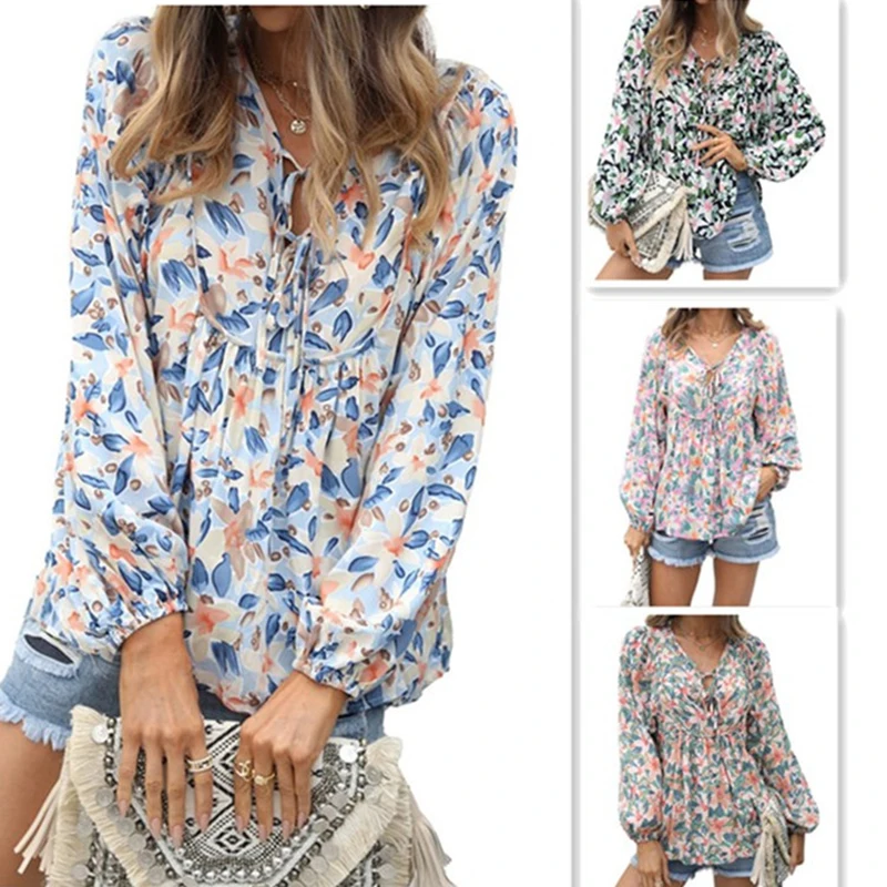 Spring Fall Blouse Women Floral Print Long Sleeve Blouses Top Holiday Casual Loose Shirts 2022 Ladies Lace Up V Neck Tops Shirt
Spring Fall Blouse Women Floral Print Long Sleeve Blouses Top Holiday Casual Loose Shirts 2022 Ladies Lace Up V Neck Tops Shirt