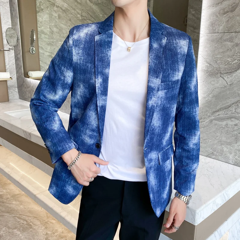 

Мужской Джинсовый блейзер M-4XL, Мужская модная хлопковая винтажная верхняя одежда, мужское синее пальто, осенняя весенняя куртка, мужские облегающие джинсовые блейзеры