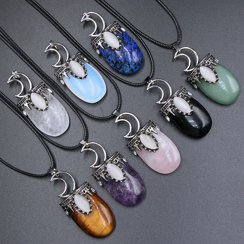Natural Stone Necklace Amethyst Pink Crystal Tiger Eye Moonstone Pendant Openwork Moon Obsidian Vintage Necklace for Women
Natural Stone Necklace Amethyst Pink Crystal Tiger Eye Moonstone Pendant Openwork Moon Obsidian Vintage Necklace for Women