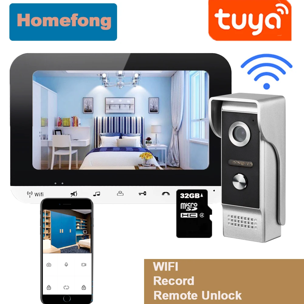 

Homefong 7 Inch WiFi Intercom Video Door Phone with Doorbell Camera Tuya Smart Remote Control Record Motion Detection Day Night