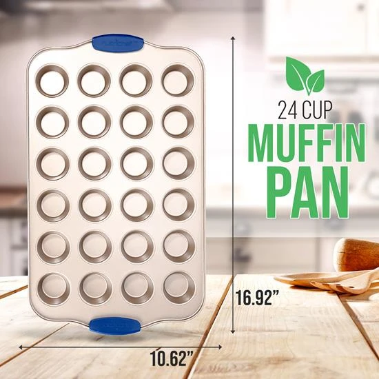 cute 2023 Cup Muffin Non Stick Baking Pan, Attractive Gold Carbon Steel Bake Pan with Blue Silicone Handles, Commercial Grade Re
cute 2023 Cup Muffin Non Stick Baking Pan, Attractive Gold Carbon Steel Bake Pan with Blue Silicone Handles, Commercial Grade Re