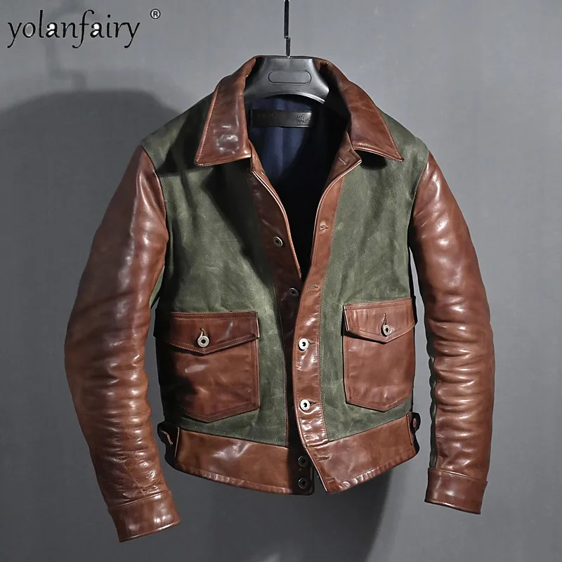 Genuine Leather Jacket Men Clothing Retro Spring Autumn Horsehide Stitching Canvas Short Male Leather Jacket Coats Chaquetas Lq
Genuine Leather Jacket Men Clothing Retro Spring Autumn Horsehide Stitching Canvas Short Male Leather Jacket Coats Chaquetas Lq