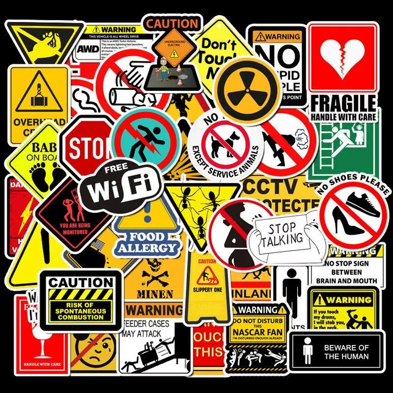 50PCS Warning Stickers Danger Banning Skateboard Fridge Guitar Laptop Motorcycle Travel Luggage Classic Toy Cool Decals Sticker
50PCS Warning Stickers Danger Banning Skateboard Fridge Guitar Laptop Motorcycle Travel Luggage Classic Toy Cool Decals Sticker