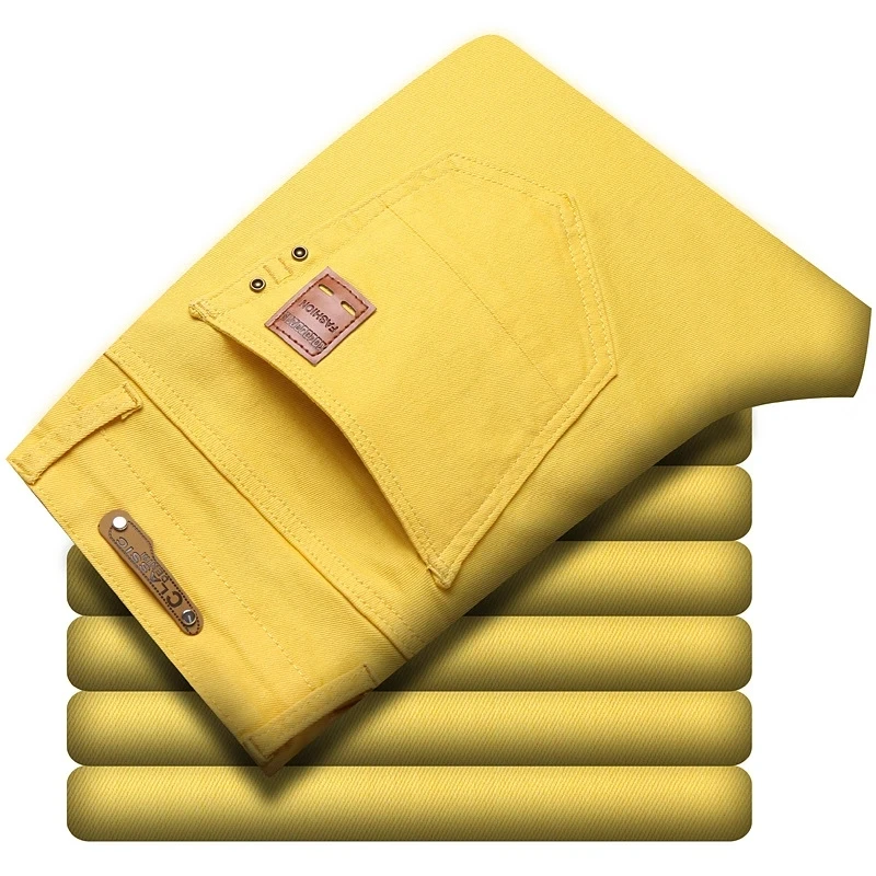 

Джинсы мужские стрейчевые, классический стиль, модные деловые повседневные Прямые брюки Slim Fit из денима, зеленые желтые красные, 40
