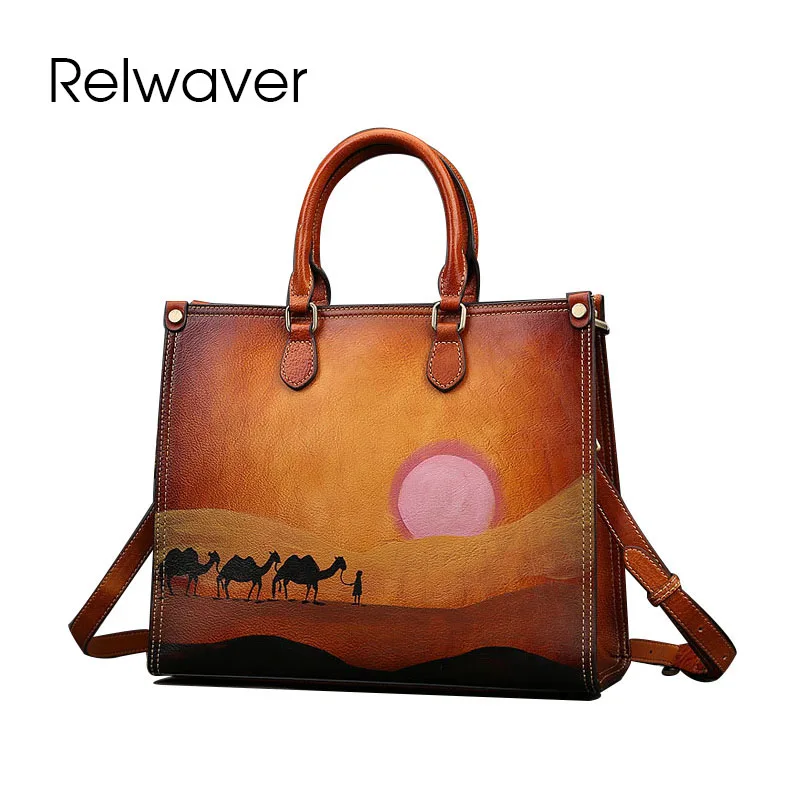 Relwaver hand painted genuine leather women bag big capacity vintage style handbag top layer cowhide tote bag
Relwaver hand painted genuine leather women bag big capacity vintage style handbag top layer cowhide tote bag