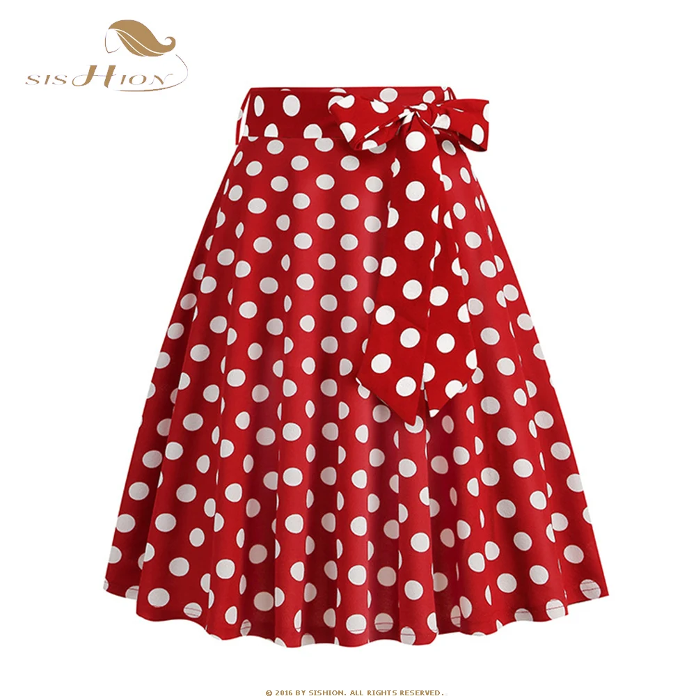 

SISHION High Waist Polka Dot Print Belted Flare Swing Skirt for Women 2023 New 1950s 60s Rockabilly Pinup Vintage Clothes SR149
