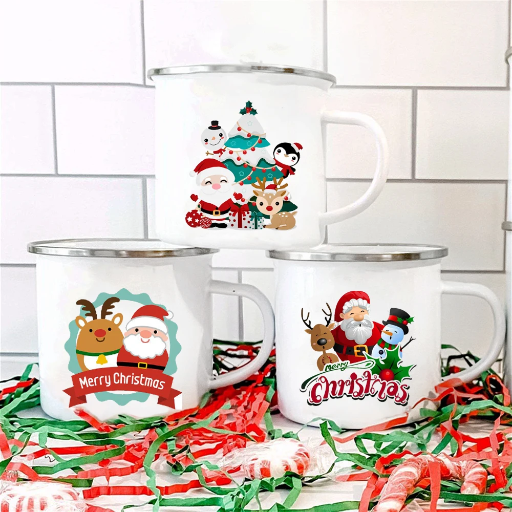 

Banquet Party Drinking Mugs Gift for Family Lover Friend Merry Christmas Tree Snowman Santa Printed Mug Enamel Handle Coffee Cup