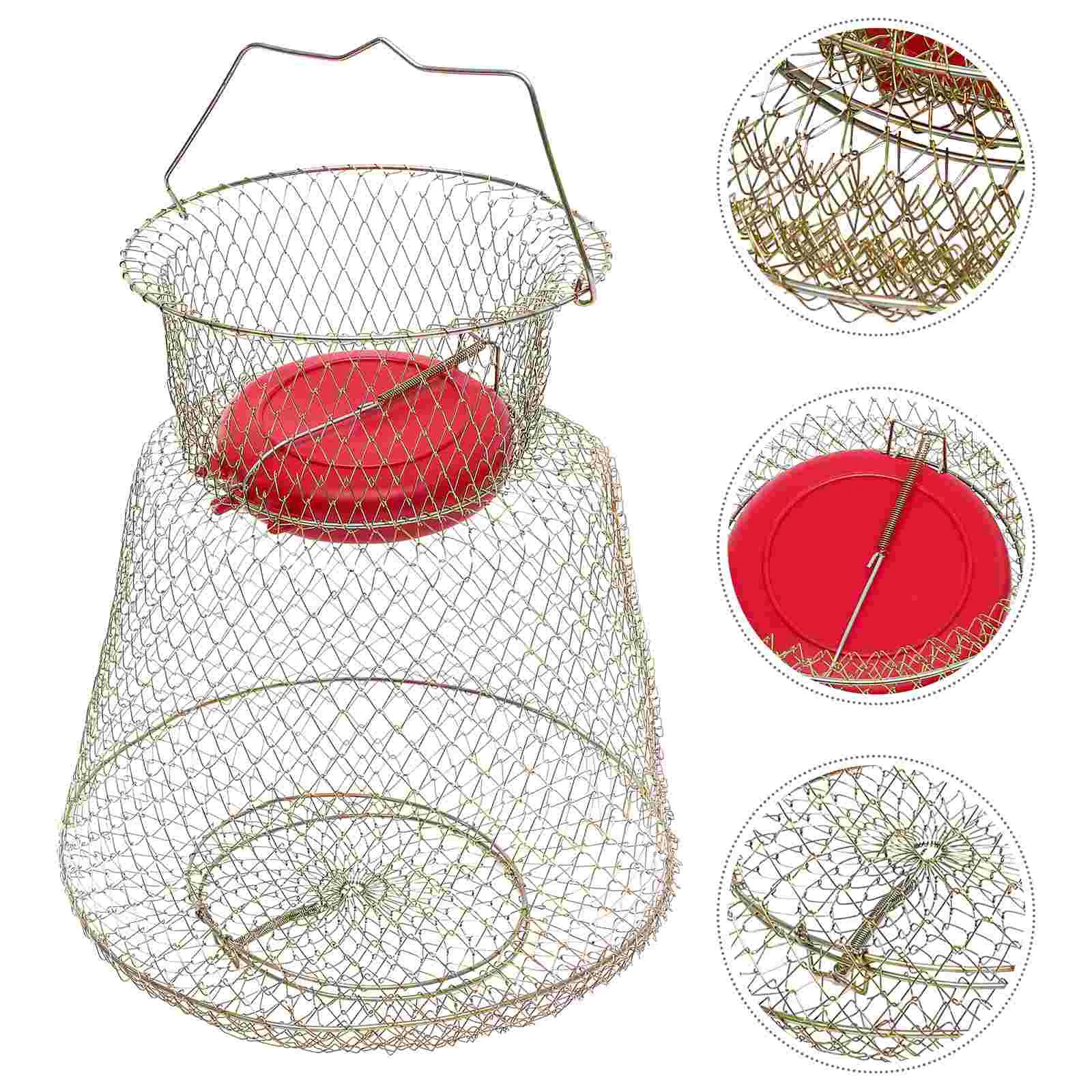 

Fish Basket Large Capacity Net Collapsible Fishing Fold Cage Catching Iron Netting Floating Bowl Tube Tank