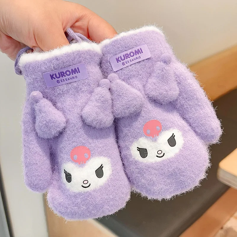 Детские перчатки Sanrio Kuromi My Melody зимние теплые с разрезом на палец новинка 2024