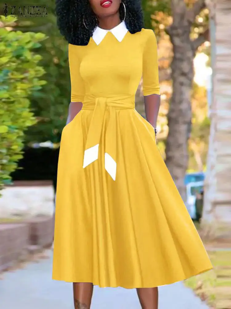 ZANZEA Women Party Sundress Oversized Autumn Long Sleeve Lapel Midi Dress Stylish Elegant Holiday Belted Kaftan Slim Vestidos
ZANZEA Women Party Sundress Oversized Autumn Long Sleeve Lapel Midi Dress Stylish Elegant Holiday Belted Kaftan Slim Vestidos