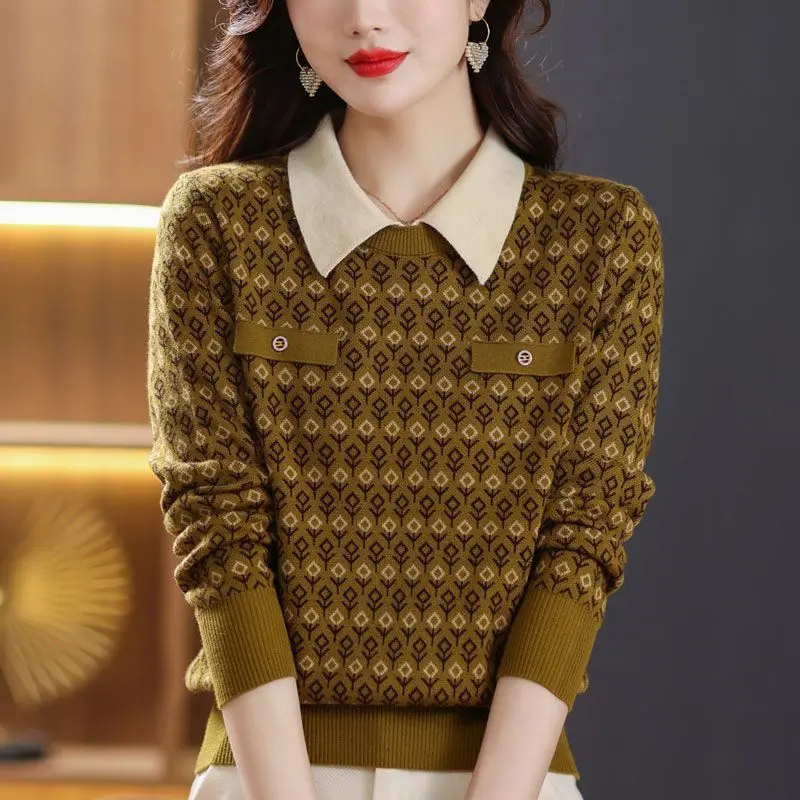 Autumn Winter Women's Pullover Turn-down Collar Solid Screw Thread Rivet Embroidered Long Sleeve Sweater Knitted Casual Tops
Autumn Winter Women's Pullover Turn-down Collar Solid Screw Thread Rivet Embroidered Long Sleeve Sweater Knitted Casual Tops