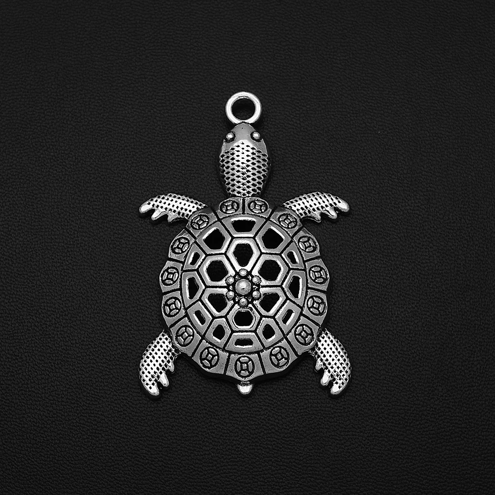 

1pcs/Lots 57x38mm Antique Silver Plated Turtle Hollow Charms Flower Pattern Animal Pendants For Diy Jewelery Accessories Crafts
