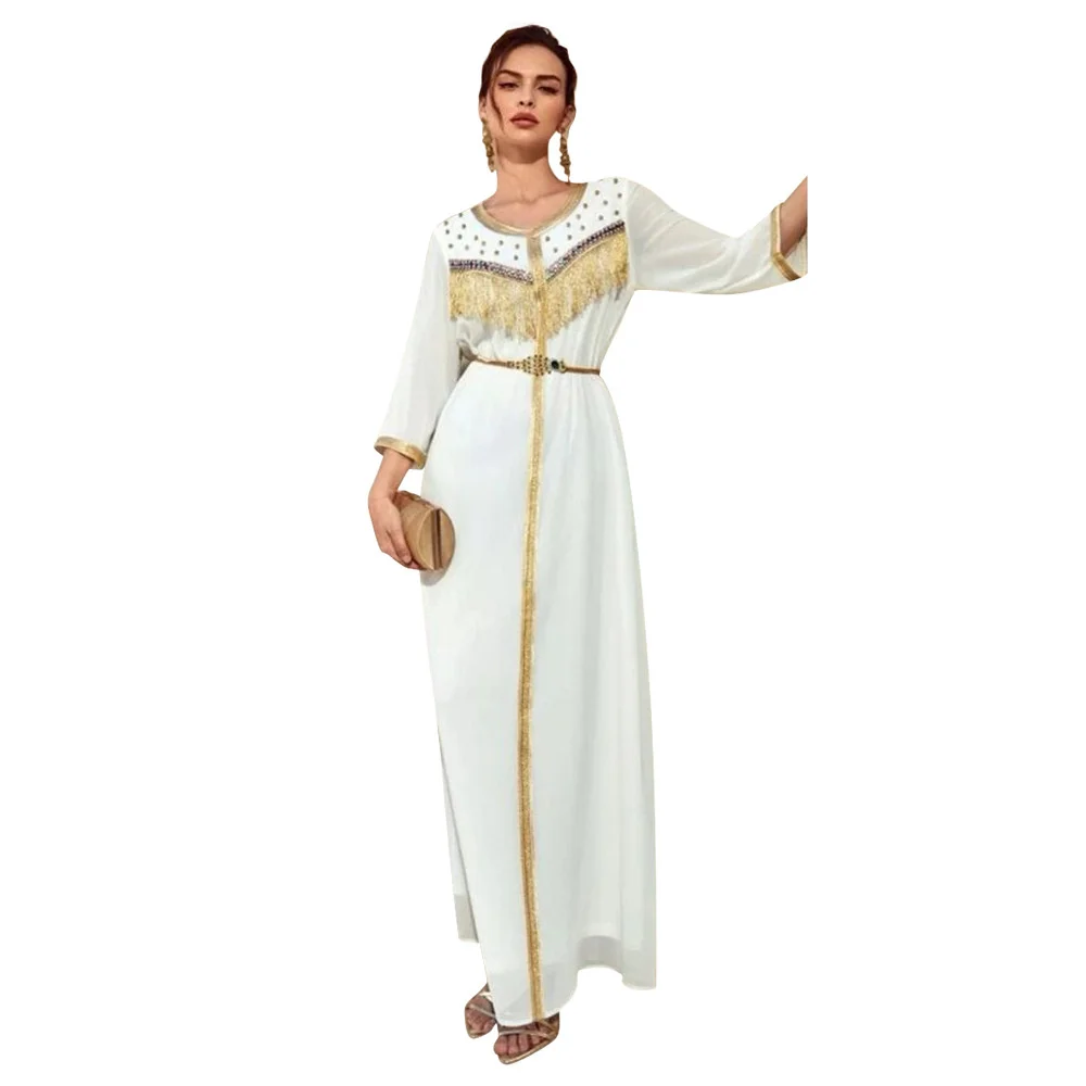 Muslim Dress Women 2022 New Summer Gold Ribbon Tassel Bubble Bead Dress Middle East Arab Robe Fashion Female Dress without Belt
Muslim Dress Women 2022 New Summer Gold Ribbon Tassel Bubble Bead Dress Middle East Arab Robe Fashion Female Dress without Belt