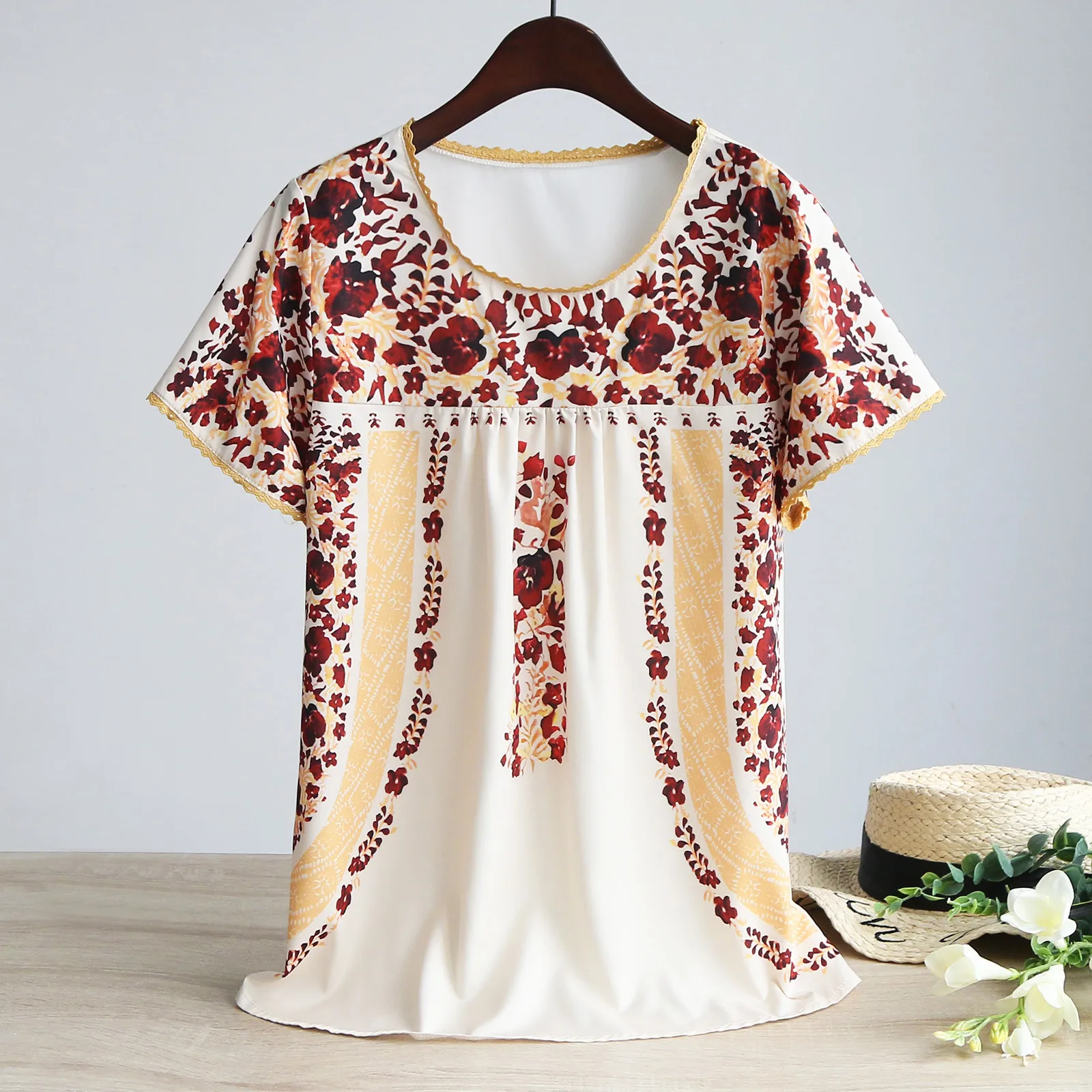 New Women's Tshirt Vintage Ethnic Style Printed Tops Early Spring Short-sleeved Shirt O Neck Pullover Casual Plus Size T-shirt
New Women's Tshirt Vintage Ethnic Style Printed Tops Early Spring Short-sleeved Shirt O Neck Pullover Casual Plus Size T-shirt