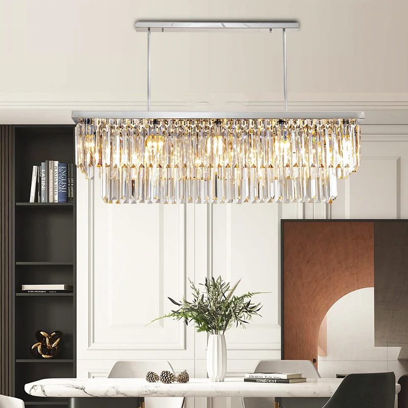 Rectangle Chrome/Gold Chandelier For Dining Room Bedroom Led Crystal Kitchen Lustre Luxury Hanging Lamp Modern Silver Light 
Rectangle Chrome/Gold Chandelier For Dining Room Bedroom Led Crystal Kitchen Lustre Luxury Hanging Lamp Modern Silver Light