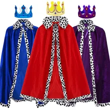 Adult Kids King Emperor Cosplay Costume Red Pleuche Cloak Prince Robe Crown Children Birthday Party Christmas Props Cape