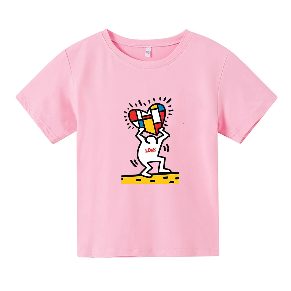 

Футболки Kkeith Hharing, всемирно известная забавная мультяшная футболка с рисунком для мальчиков и девочек, футболки из 100% хлопка с коротким рукавом и милым принтом