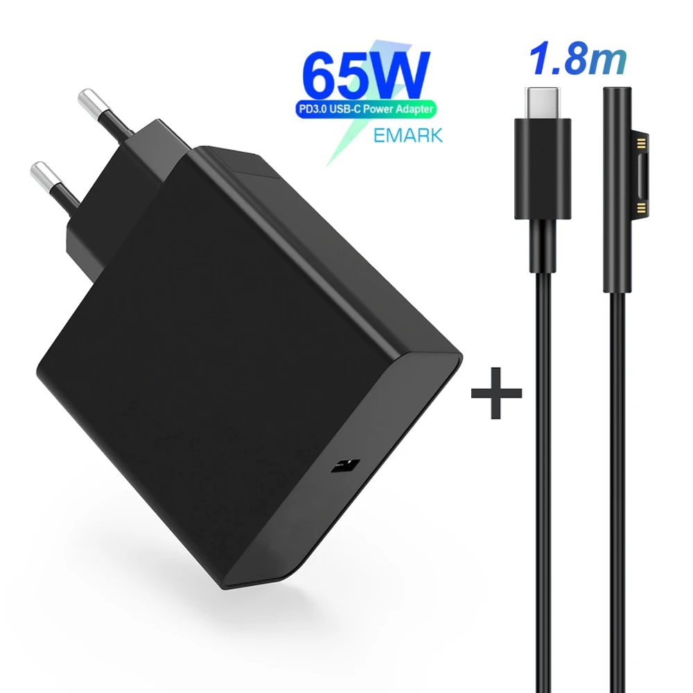 

65W PD Type-C Charger Supply Power Adapter 15V 12V 2.58A For Microsoft Surface Pro 3/4/5/Go 2017 1631 1724 Tablet Charger Cable