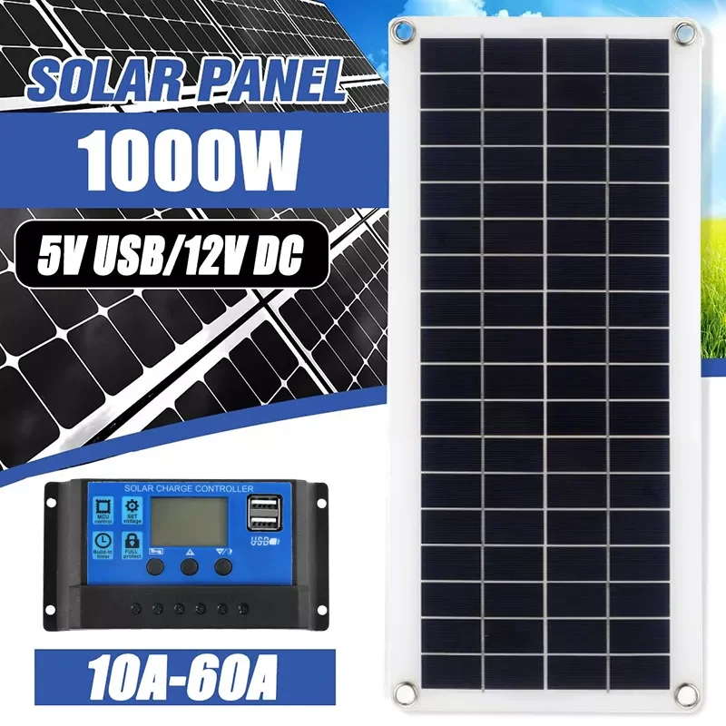 1000W Solar Panel 12V Solar Cell 10A-60A Controller Solar Plate Kit for Phone RV Car MP3 PAD Charger Outdoor Battery Supply
1000W Solar Panel 12V Solar Cell 10A-60A Controller Solar Plate Kit for Phone RV Car MP3 PAD Charger Outdoor Battery Supply