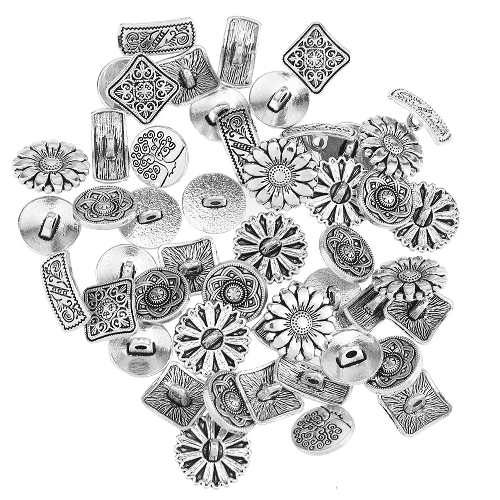 

60 Pcs Vintage Buttons Floral Decorations Round Shape Flower Design Zinc Alloy Engraved Craft DIY Crafts