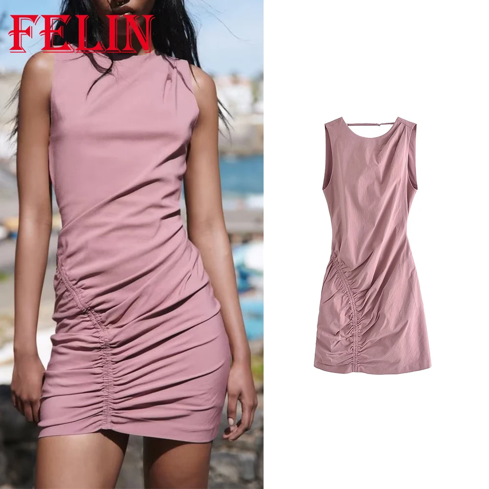 TRAF 2023 Fashion Summer Women Solid Sheath Dress Backless Shirring Mini Dress Zipper Sleeveles Dress Women Sexy Mujer Vestidos
TRAF 2023 Fashion Summer Women Solid Sheath Dress Backless Shirring Mini Dress Zipper Sleeveles Dress Women Sexy Mujer Vestidos