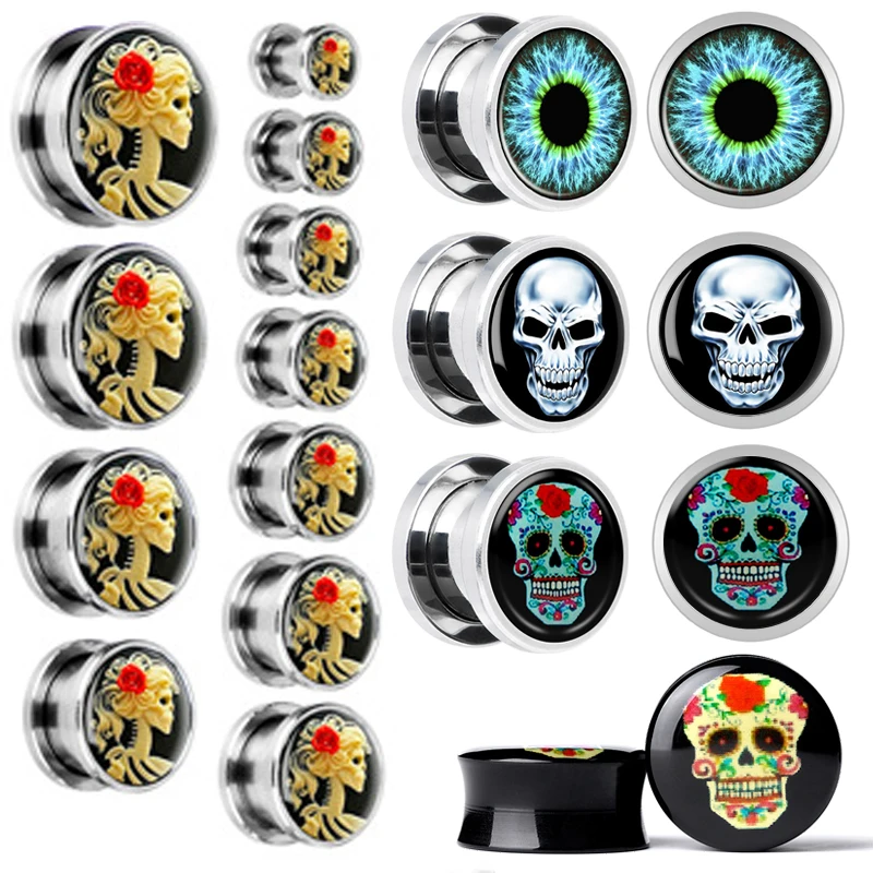 2PCS Trendy Stainless Steel Ear Plugs Tunnels Stretchers Fashion Skull Evil Eye Body Piercing Jewelry Earring Expanders Gauges
2PCS Trendy Stainless Steel Ear Plugs Tunnels Stretchers Fashion Skull Evil Eye Body Piercing Jewelry Earring Expanders Gauges