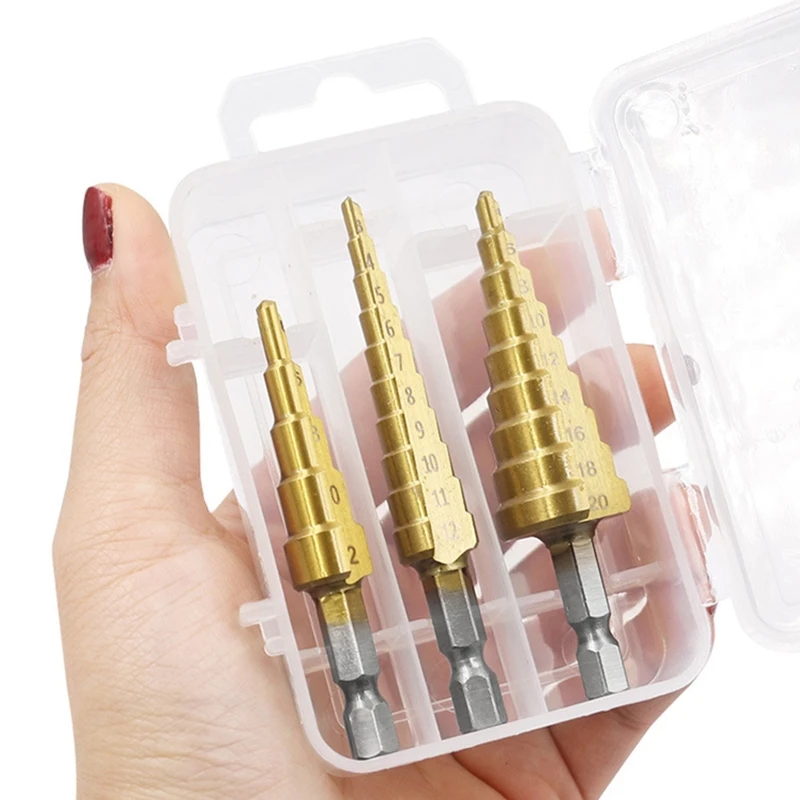 3 Pcs HSS Titanium Coated Step Drill Bit Set for Milling Machines, Machining Centers DIY Projects, Household Maintenance 85WC
3 Pcs HSS Titanium Coated Step Drill Bit Set for Milling Machines, Machining Centers DIY Projects, Household Maintenance 85WC