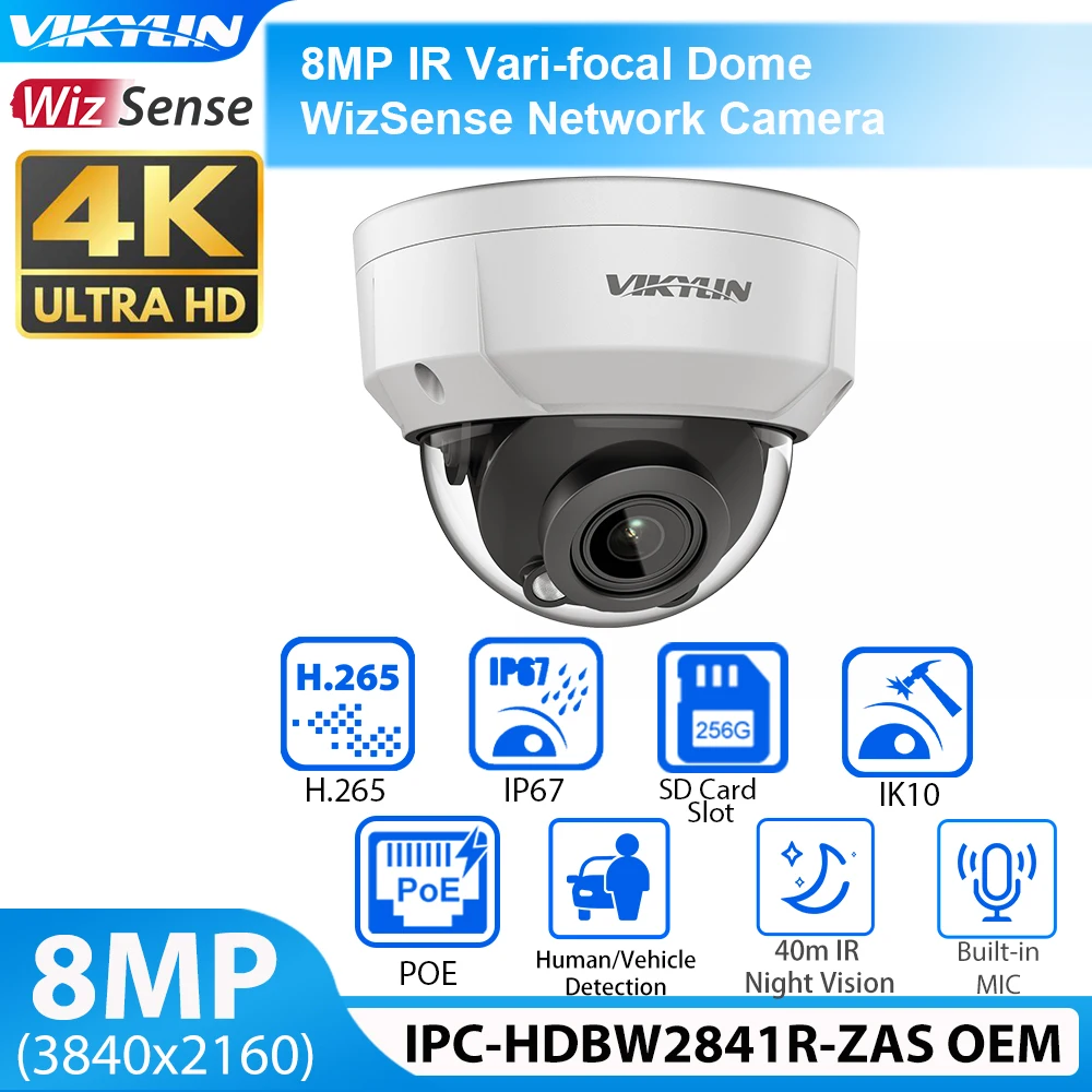 

Vikylin Home Security CCTV Camera 8MP 4K Cam for Duhua OEM HDBW2841R-ZAS HDBW2841 IR Vari focal Audio Video Surveillance Camera