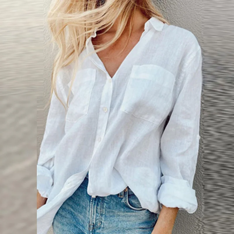 Women Autumn Solid Color Casual Blouses Shirts New Fashion Long Sleeve Button Lapel Shirt Tops Ladies Loose Pocket Blusas Mujer 
Women Autumn Solid Color Casual Blouses Shirts New Fashion Long Sleeve Button Lapel Shirt Tops Ladies Loose Pocket Blusas Mujer