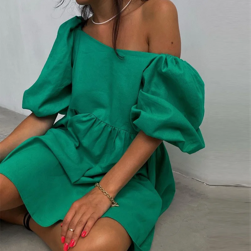Women's New Fashion Solid Color Summer Loose Puff Sleeves Square Neck Mini Dress Women's Simple Stitching Pleated A-line Dress
Women's New Fashion Solid Color Summer Loose Puff Sleeves Square Neck Mini Dress Women's Simple Stitching Pleated A-line Dress