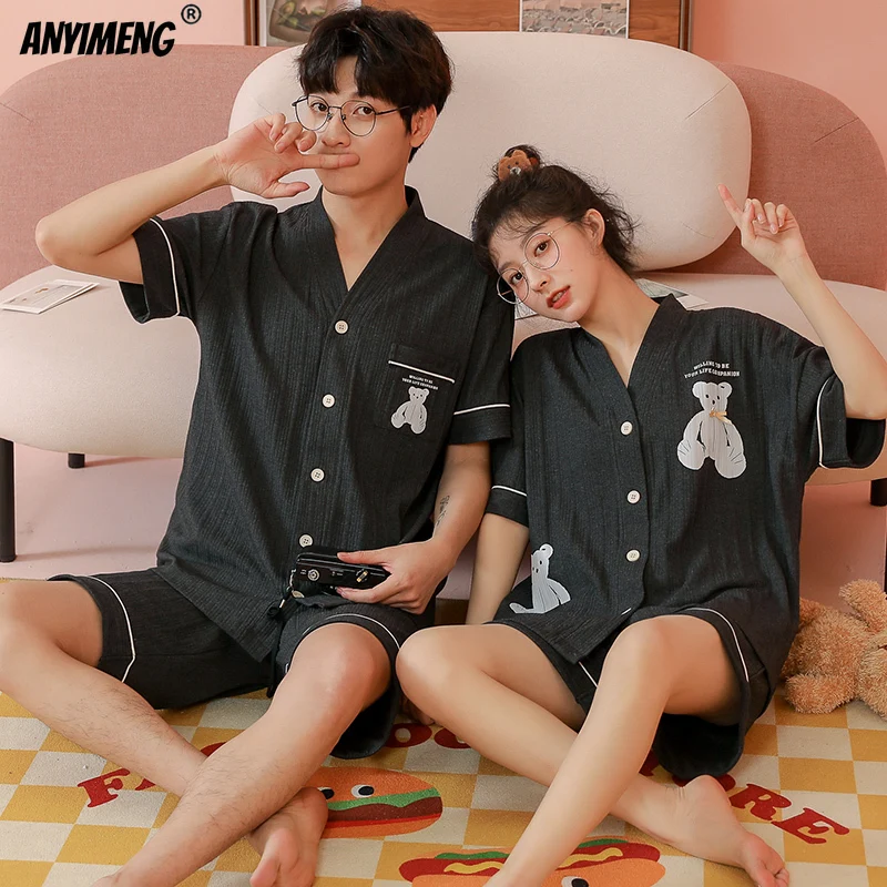 2022 New Fashion Soft Cotton Couple Pajama Sets Black Solid Shorts Sleepwear Kawaii Bear Printing Button Loungewear for Lovers
2022 New Fashion Soft Cotton Couple Pajama Sets Black Solid Shorts Sleepwear Kawaii Bear Printing Button Loungewear for Lovers