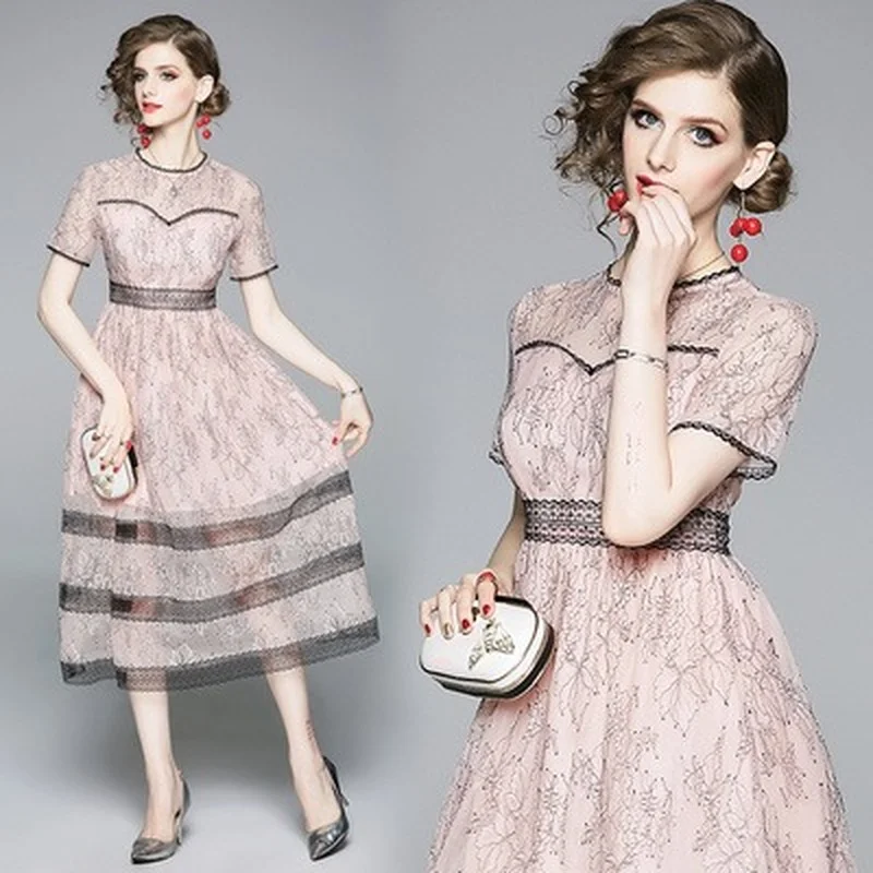 Women's Dress Lace O-neck Girl's Dresses New Loose Short Sleeve Summer Print A-LINE Lady Mid-Calf
Women's Dress Lace O-neck Girl's Dresses New Loose Short Sleeve Summer Print A-LINE Lady Mid-Calf