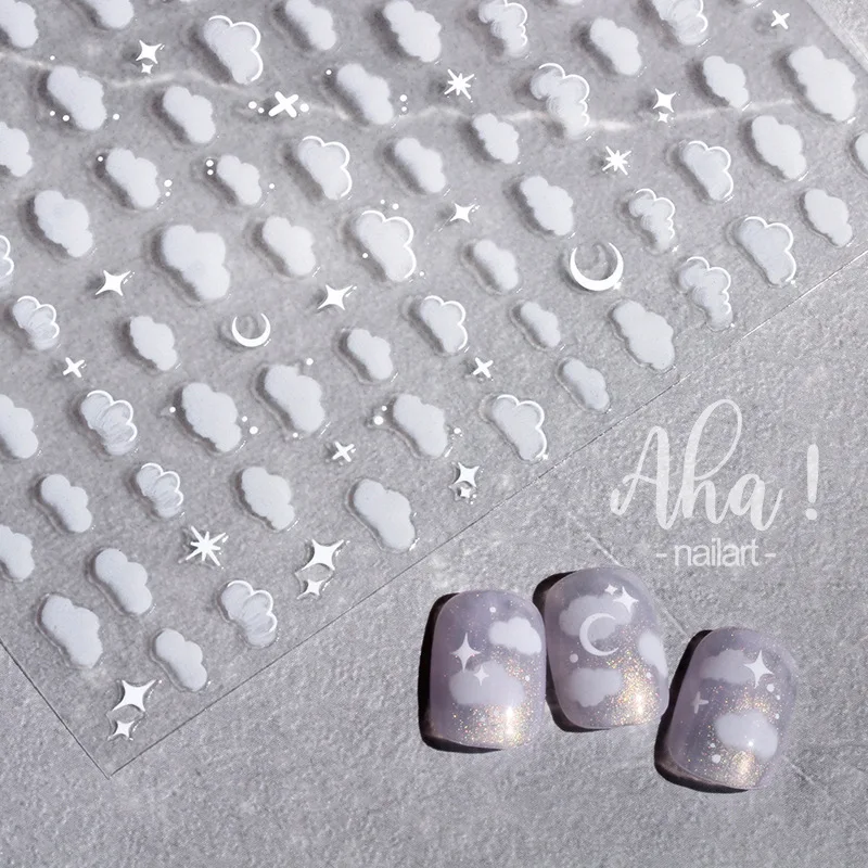 

1Sheet Nail Stickers Cloud Star Mang Nails Art Decals 3D Adhesive Water Slider Transfer For Nails Accessories Manicure Decoratio