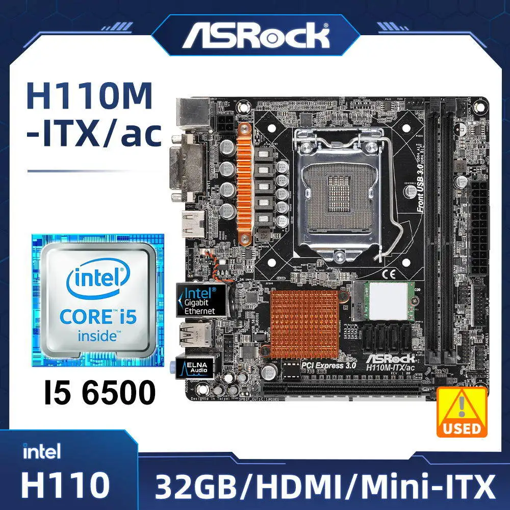 H110 Motherboard set ASRock H110M-ITX/ac with intel Core i5 6500 cpu 1151 Motherboar kit HDMI USB 3.1 M.2 DDR4 32GB Mini-Itx
H110 Motherboard set ASRock H110M-ITX/ac with intel Core i5 6500 cpu 1151 Motherboar kit HDMI USB 3.1 M.2 DDR4 32GB Mini-Itx
