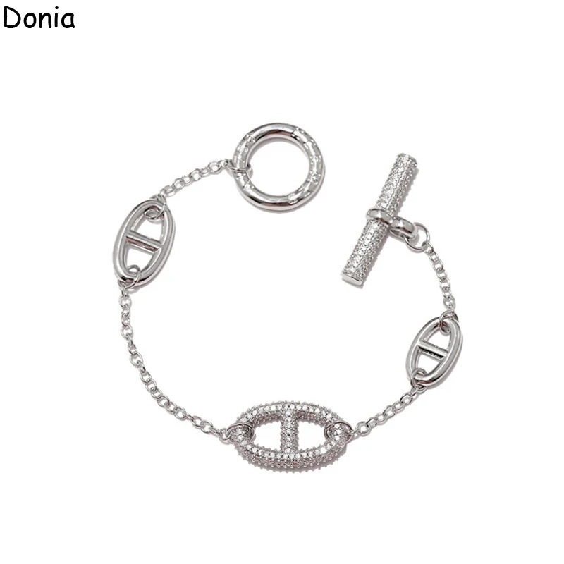 

Donia jewelry new European and American fashion pig nose titanium steel micro-set AAA zircon luxury OT buckle bracelet