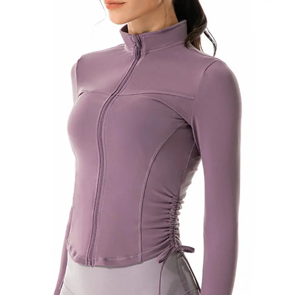 Yoga Top Drawstring Pleated Zipper Solid Color Long Sleeves Sports Sweatshirt for Gym
Yoga Top Drawstring Pleated Zipper Solid Color Long Sleeves Sports Sweatshirt for Gym