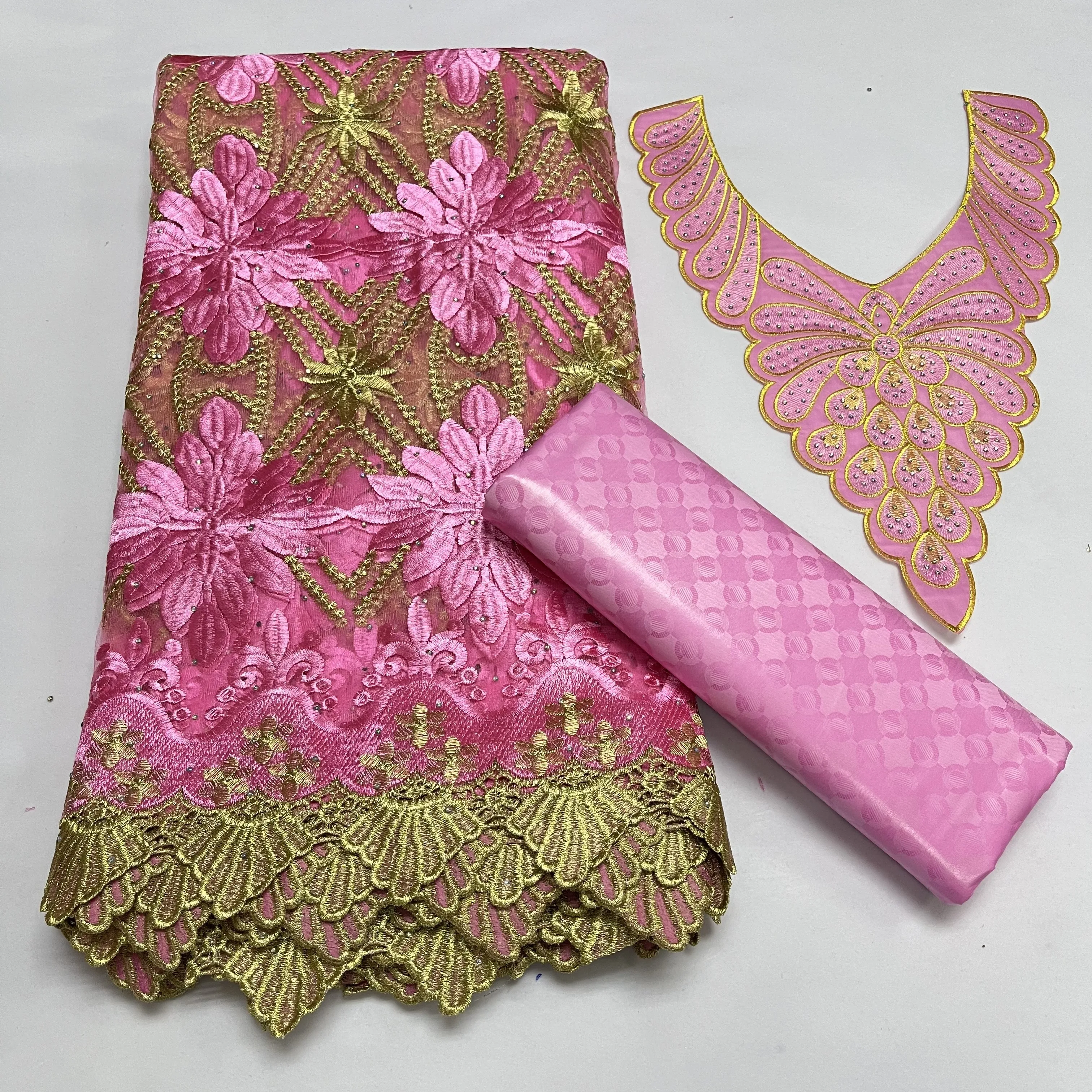 YQOINFKS Perfume Bazin Riche Fabric Rhinestones V Neck Collar 2.5+2.5 Yards Pink Tulle Lace French Style Clothing Women YQ-6005
YQOINFKS Perfume Bazin Riche Fabric Rhinestones V Neck Collar 2.5+2.5 Yards Pink Tulle Lace French Style Clothing Women YQ-6005