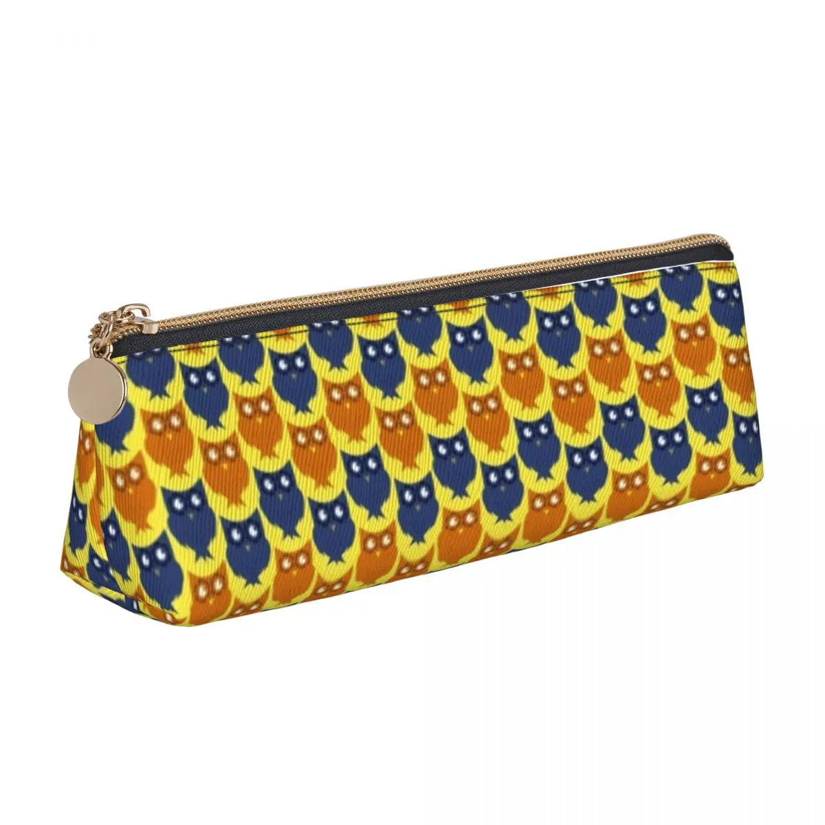

Owl Design Triangle Pencil Case Lil hatchling Print College Big Zipper Pencil Box For Teens Cute Leather Pen Pouch