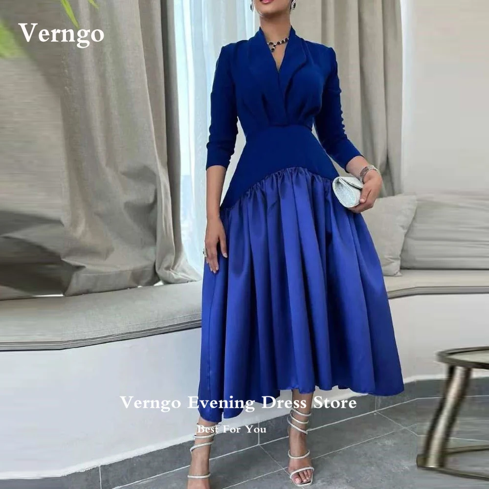 Verngo Vintage Blue A Line Arabic Women Evening Dresses Long Sleeves V Neck Satin Stretch Tea Length Formal Party Occasion Gowns
Verngo Vintage Blue A Line Arabic Women Evening Dresses Long Sleeves V Neck Satin Stretch Tea Length Formal Party Occasion Gowns
