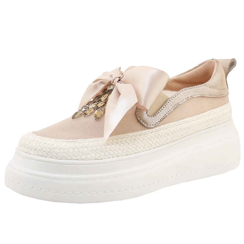 Genuine Leather Thick Bottom Mesh Shoes Women's Spring and Summer Platform Shoes Rhinestone Bow Net Hollow Loafers Sneakers New
Genuine Leather Thick Bottom Mesh Shoes Women's Spring and Summer Platform Shoes Rhinestone Bow Net Hollow Loafers Sneakers New