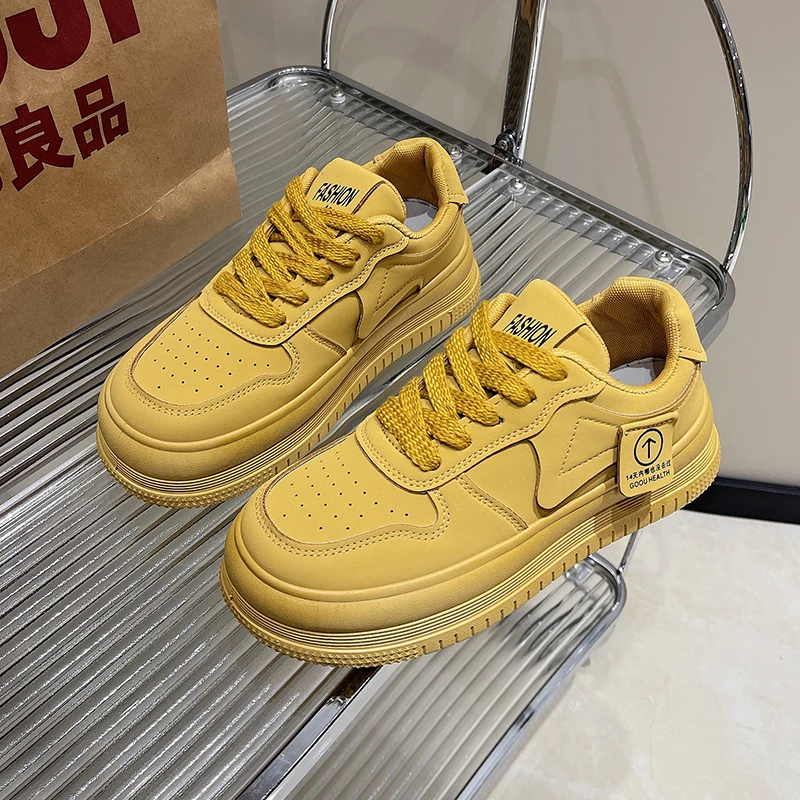 

Pmwrun 2022 Autumn New Sports and Leisure Ginger Yellow Stroke Code Thick Bottom Breathable and Comfortable All-match Flat Shoes