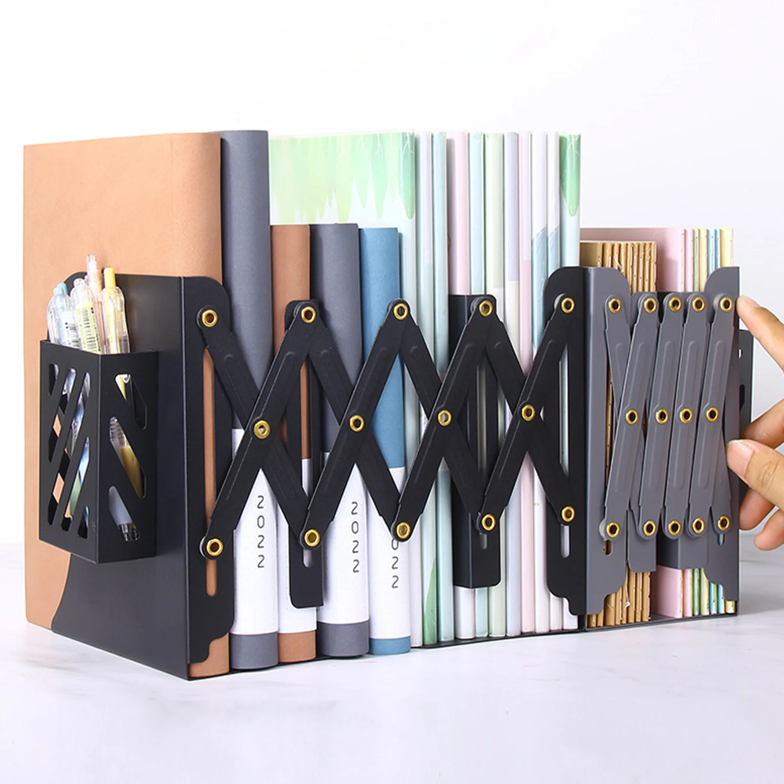 Office Metal Bookshelf, with Pen Holder Creative Flexible, Retractable Simple Stainless Strong Desk Organizer Office Accessories
Office Metal Bookshelf, with Pen Holder Creative Flexible, Retractable Simple Stainless Strong Desk Organizer Office Accessories