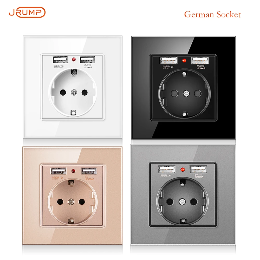 JRUMP Germany Standard Wall Power Pulg Supply Socket Dual USB Charging Class A0 flame retardant material Tempered glass panel
JRUMP Germany Standard Wall Power Pulg Supply Socket Dual USB Charging Class A0 flame retardant material Tempered glass panel