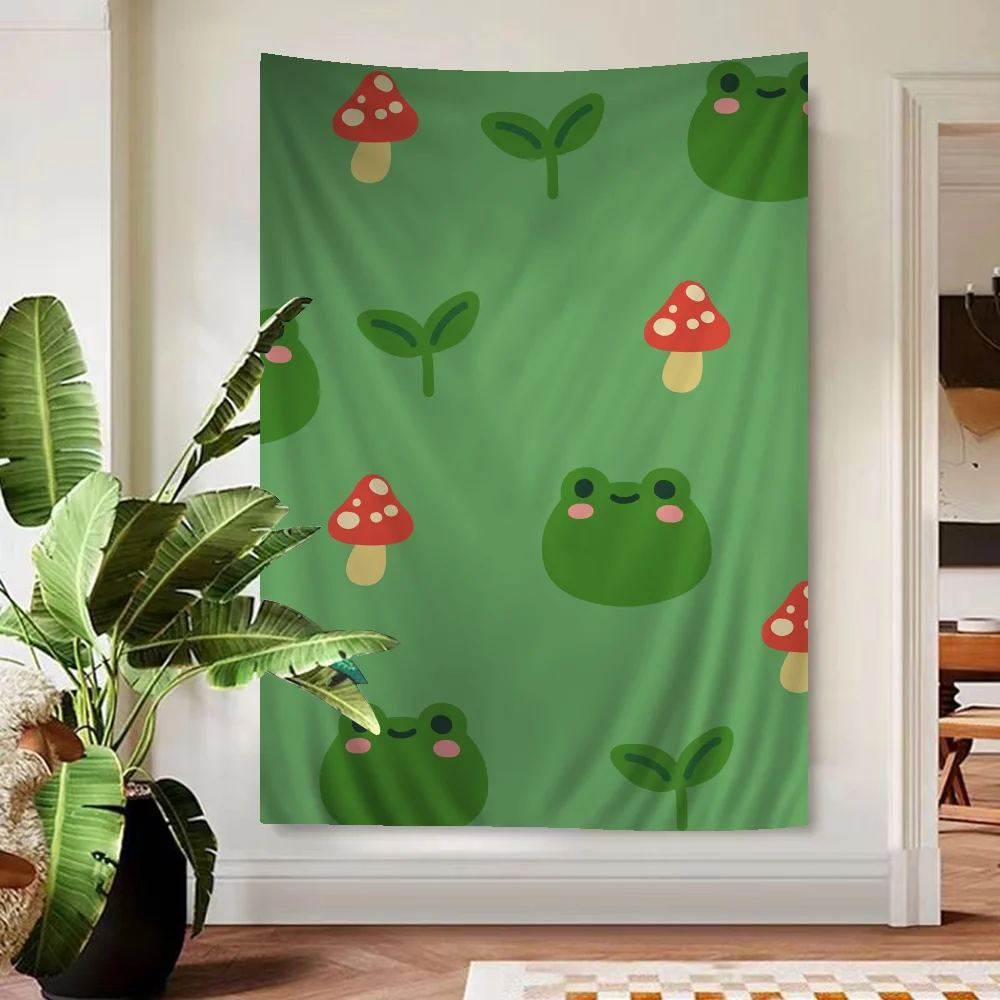 Cute Mushroom Frog Cartoon Tapestry Wall Hanging Decoration Household Home Decor