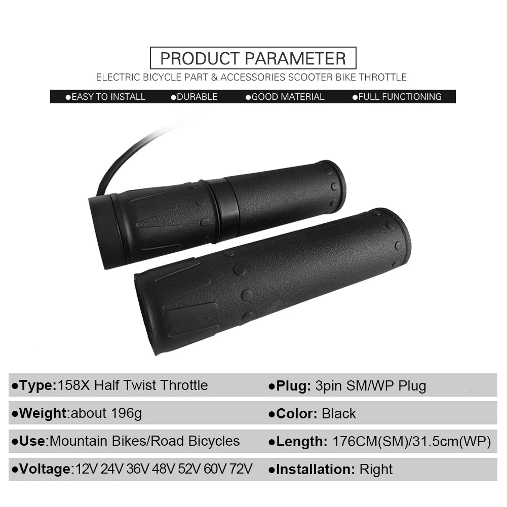 Half Twisting Throttle Right Hand 158X Half Twisting 3 Pin SM Plug Black Durable E-Motorcycle Electric Scooter
Half Twisting Throttle Right Hand 158X Half Twisting 3 Pin SM Plug Black Durable E-Motorcycle Electric Scooter